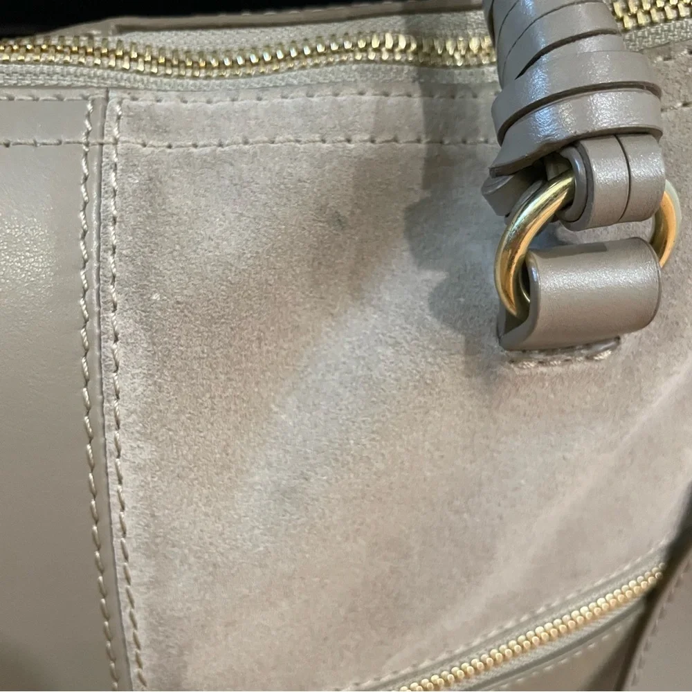 See by Chloe Emy Patchwork Suede Taupe Grey Shoulder Bag w Crossbody Strap - Picture 13 of 16